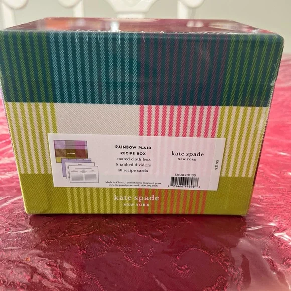Kate Spade Multicolor Plaid Recipe Box New - Picture 3 of 6
